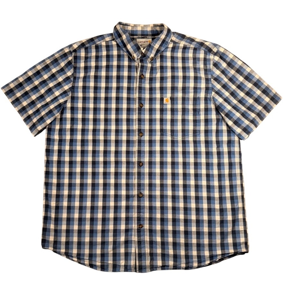 Carhartt Relaxed Fit Plaid Shirt XL Mens Blue Short Sleeve Cotton Button Down